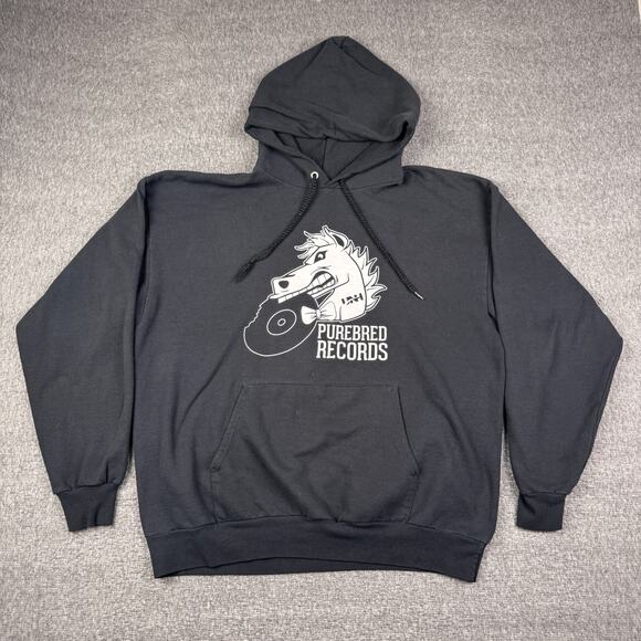 Vintage‎ Purebred Records Hoodie Men's XL Black Music Producer Sweatshirt Y2K - Picture 1 of 7
